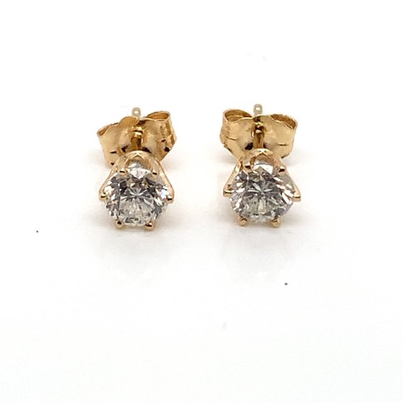 14K Yellow Gold Diamond Stud Earrings (0.76 CTW) - Picture 2 of 3